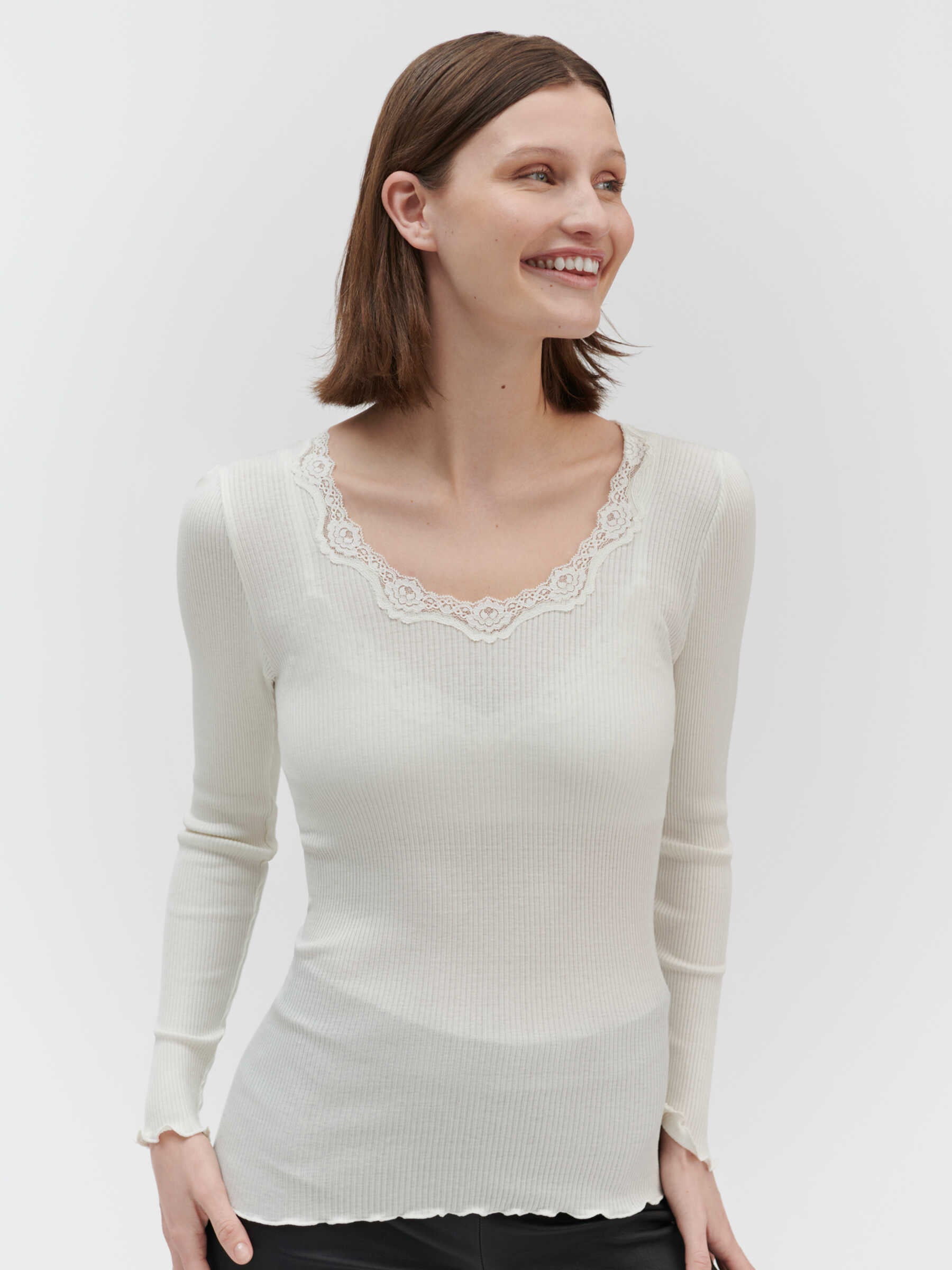 Rosemunde / RWBabette Silk LS U-neck Lace T-shirt / ivory