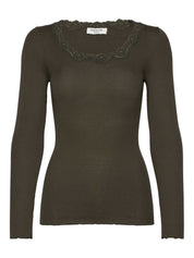 Rosemunde / RWBabette Silk LS U-neck Lace T-shirt / forrest night