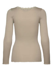 Rosemunde / RWBabette Silk LS U-neck Lace T-shirt / abbey stone