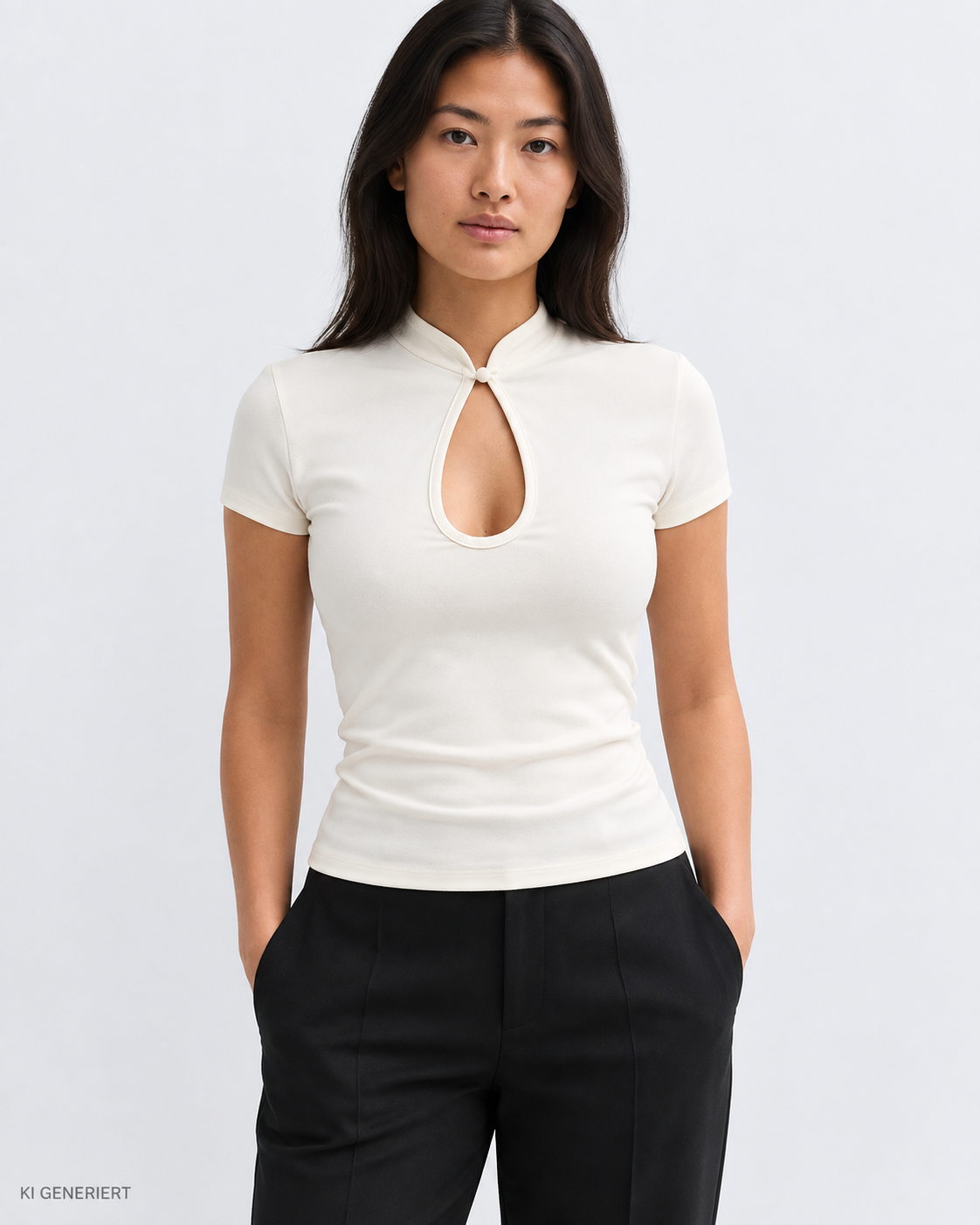 Gina Tricot / Mandarin collar keyhole top / Gardenia (1496)