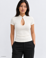 Gina Tricot / Mandarin collar keyhole top / Gardenia (1496)