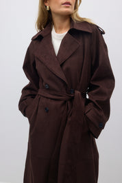 Gina Tricot / Faux suede trench coat / Dark brown