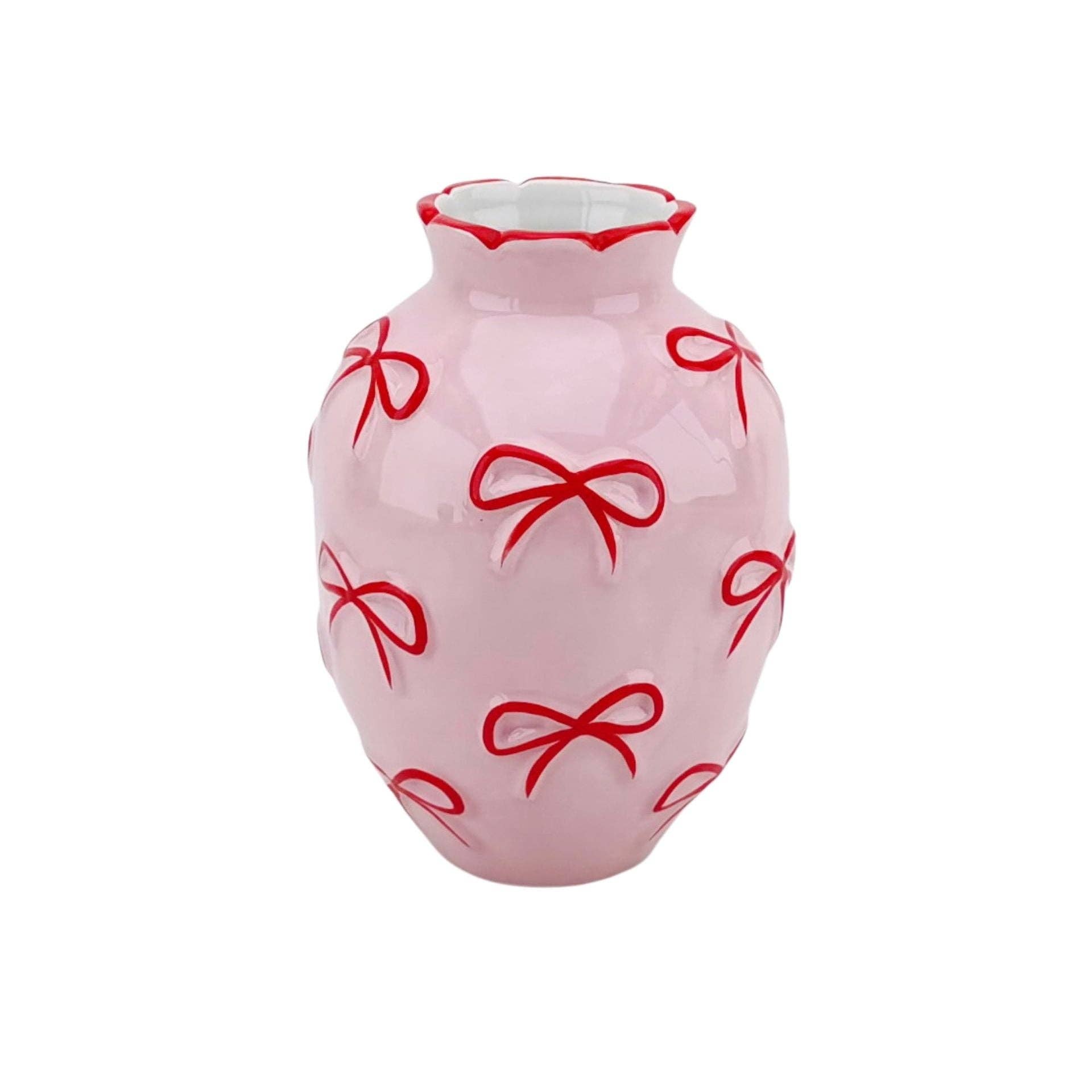 Vase - Blumenvase Bänder - Dolomit - Hellrosa/Rot - 13,5x13,5x19cm