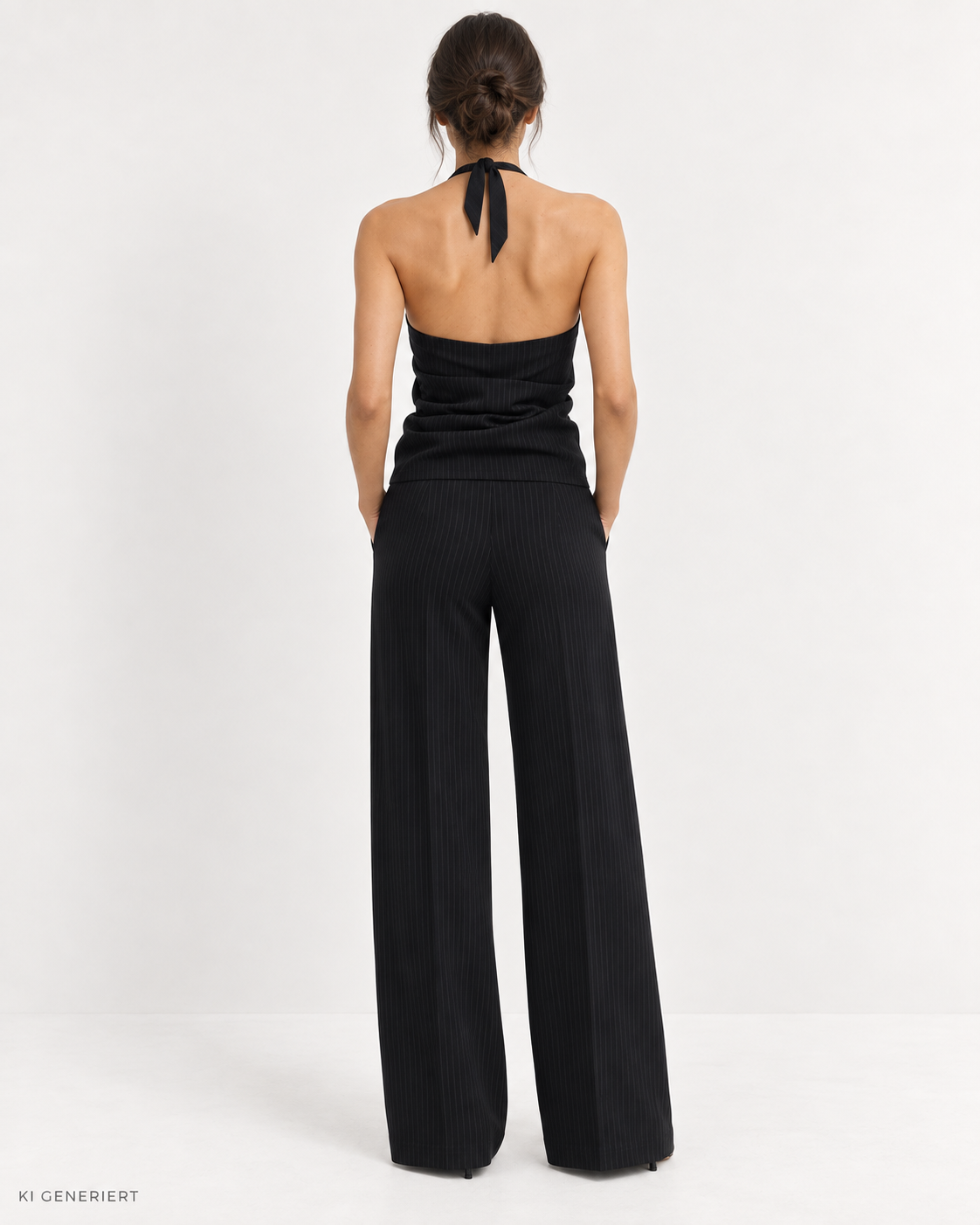 Gina Tricot / Jersey tailored trousers / Black pinstripe