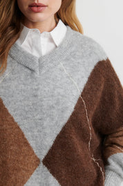 SECOND FEMALE / Forca Knit V-Neck / Light Grey Melange