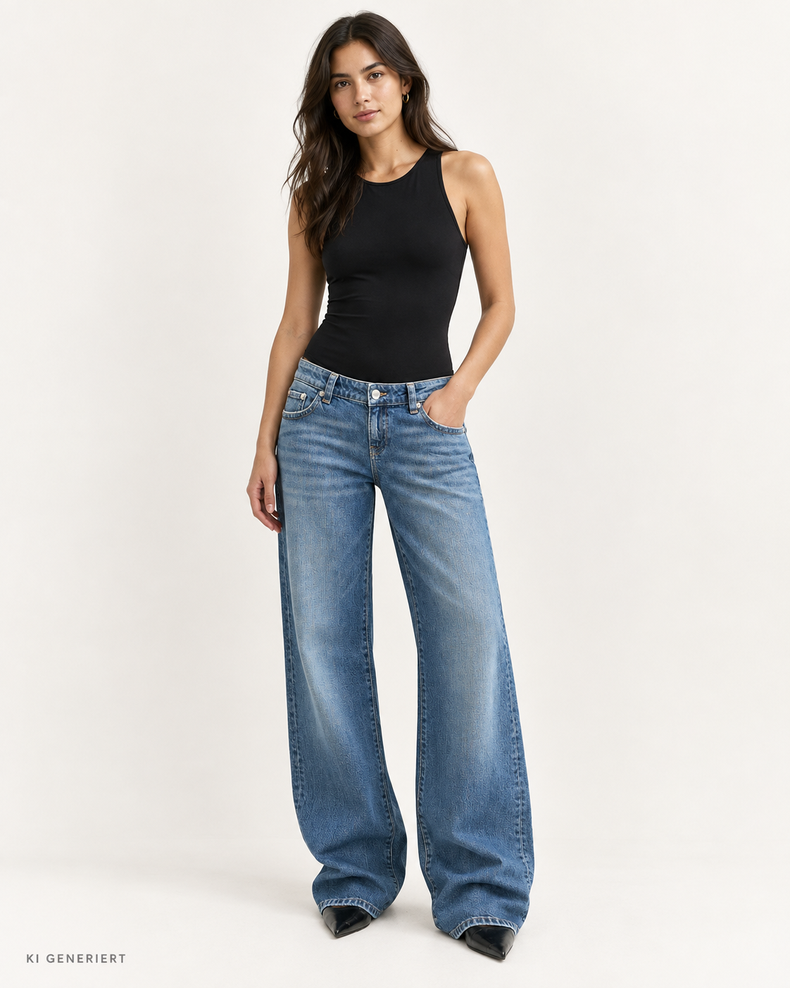 Gina Tricot / Waist hug flock jeans / Dk blue
