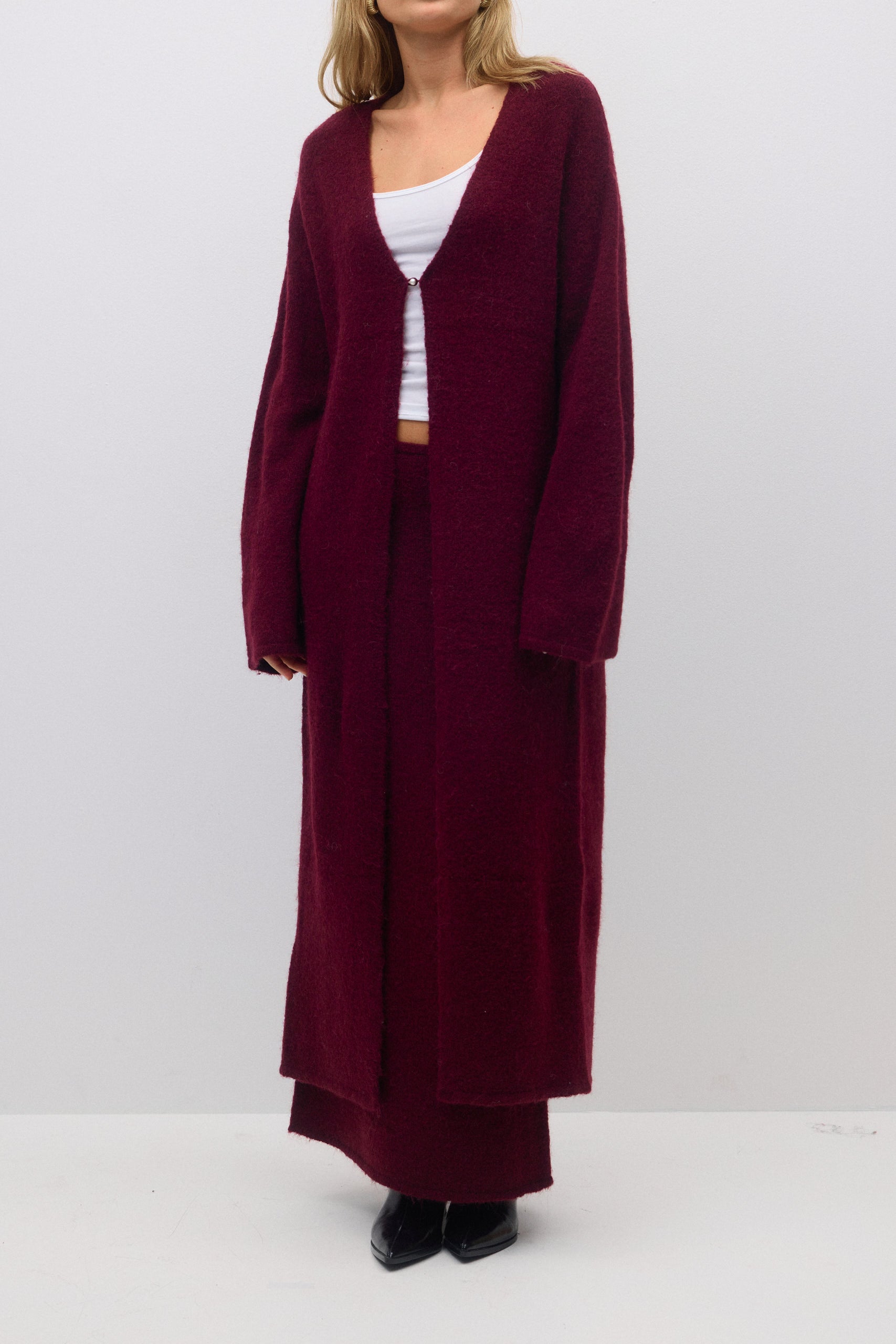 Gina Tricot / Long knitted cardigan / Tawny Port