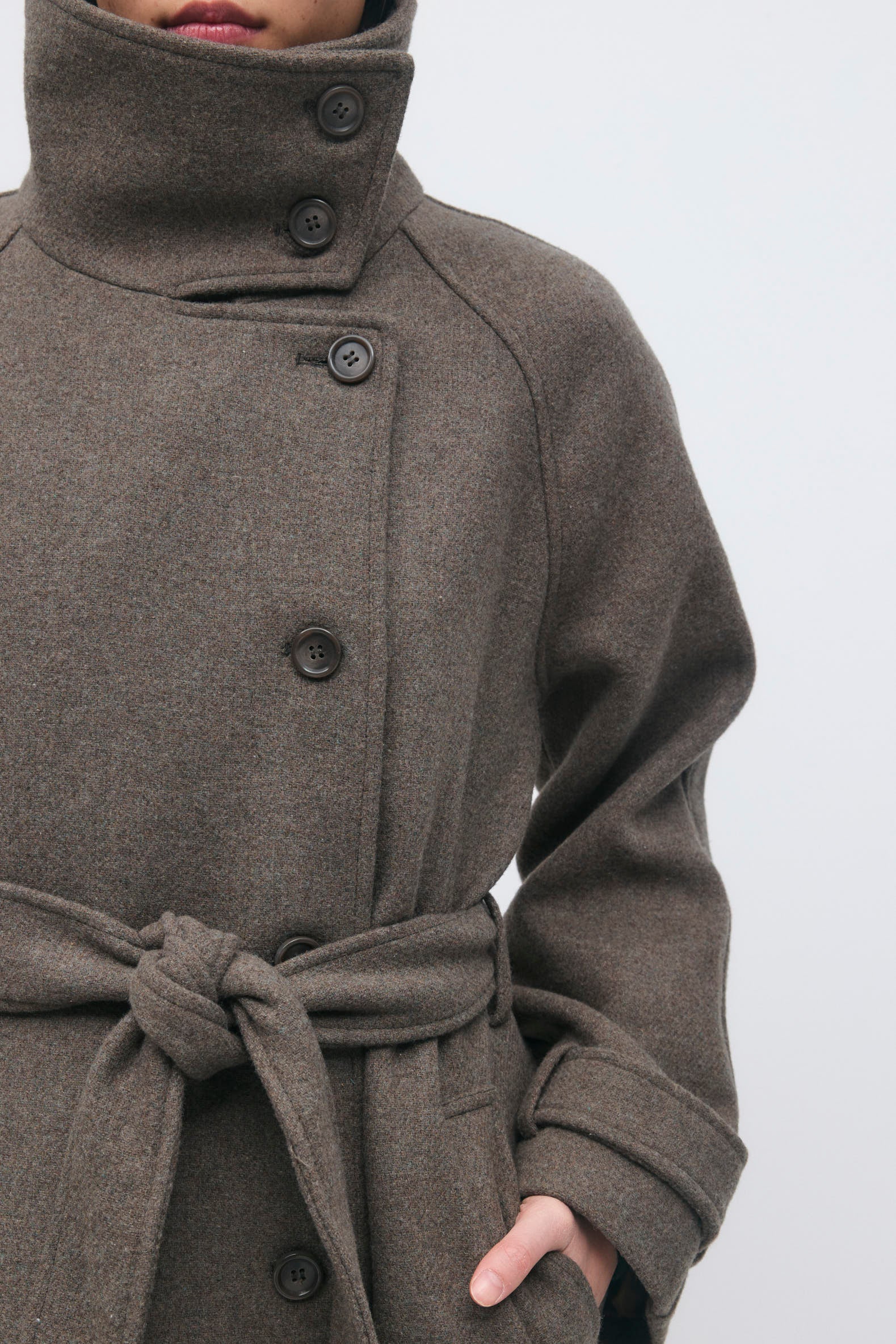 Gina Tricot / Belted wool blend coat / Taupe Grey