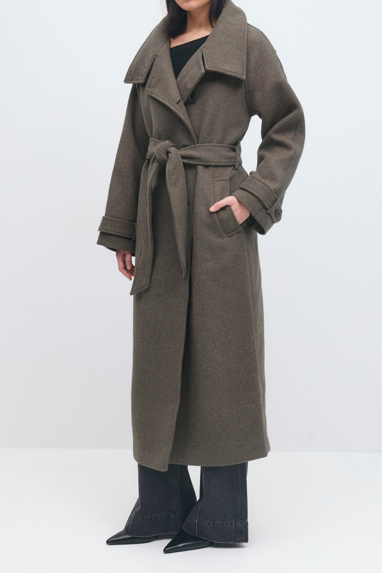 Gina Tricot / Belted wool blend coat / Taupe Grey