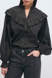 Gina Tricot / Frill blouse / Black Check