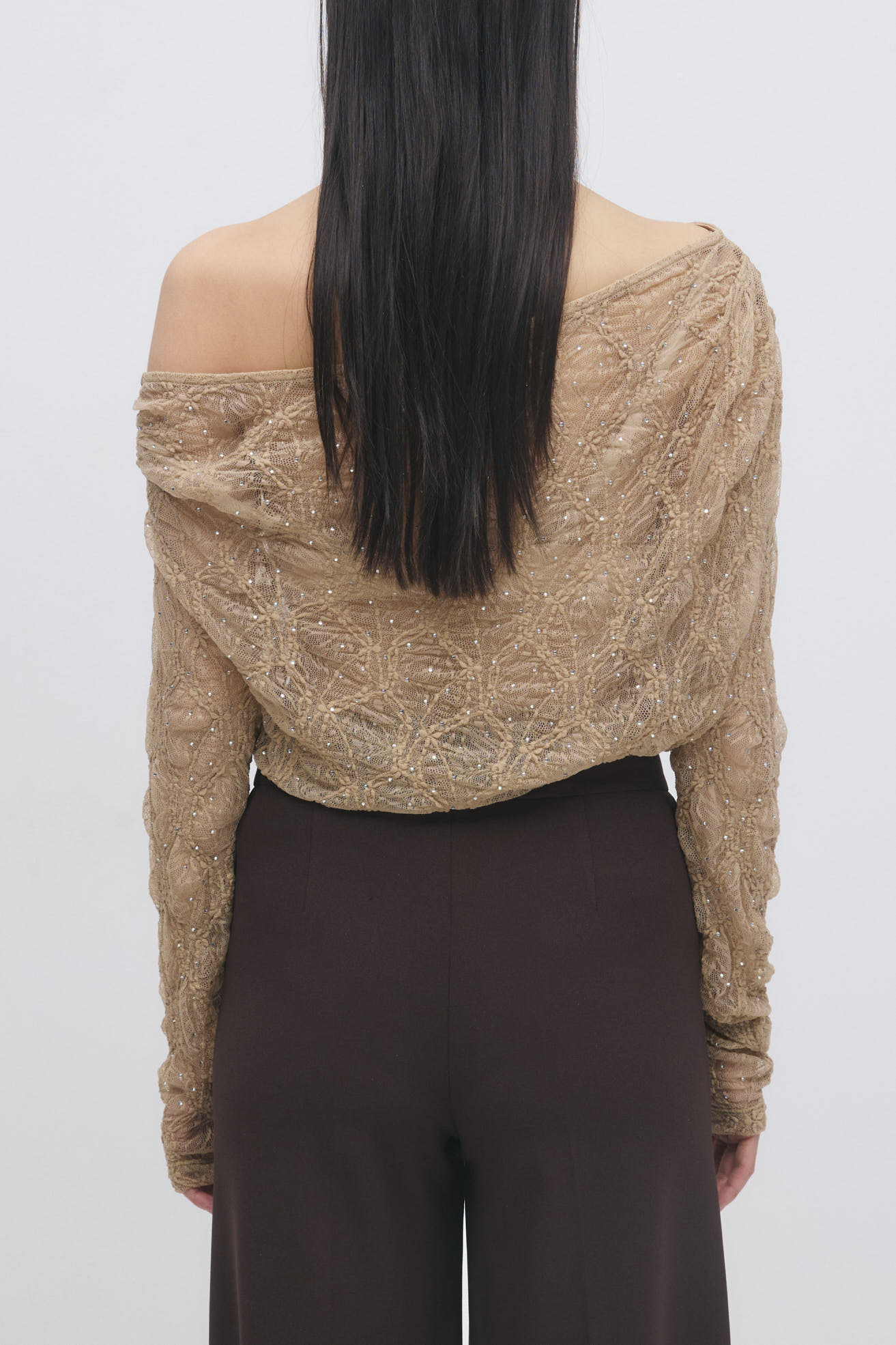 Gina Tricot / Rhinestone lace top / Camel