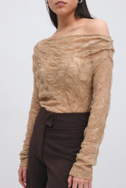 Gina Tricot / Rhinestone lace top / Camel