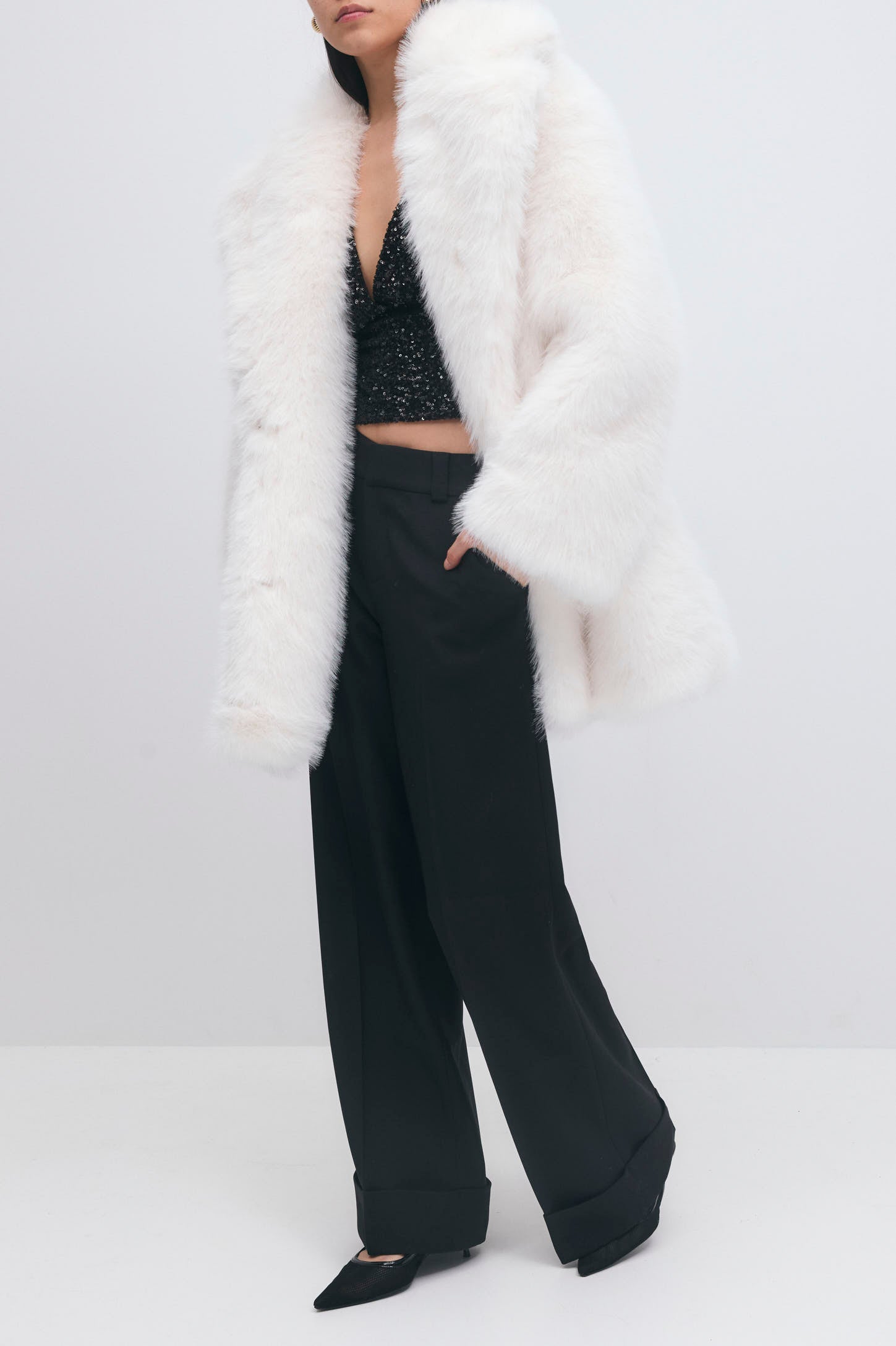 Gina Tricot / Faux fur mid coat / White