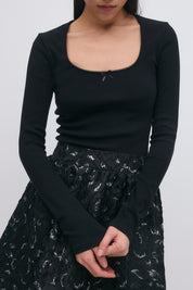 Gina Tricot / Tight rib long sleeve top / Black