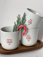 Becher Tasse X-Mas rot - Santa Baby - Mistletoe - Christmas: Love peace lametta