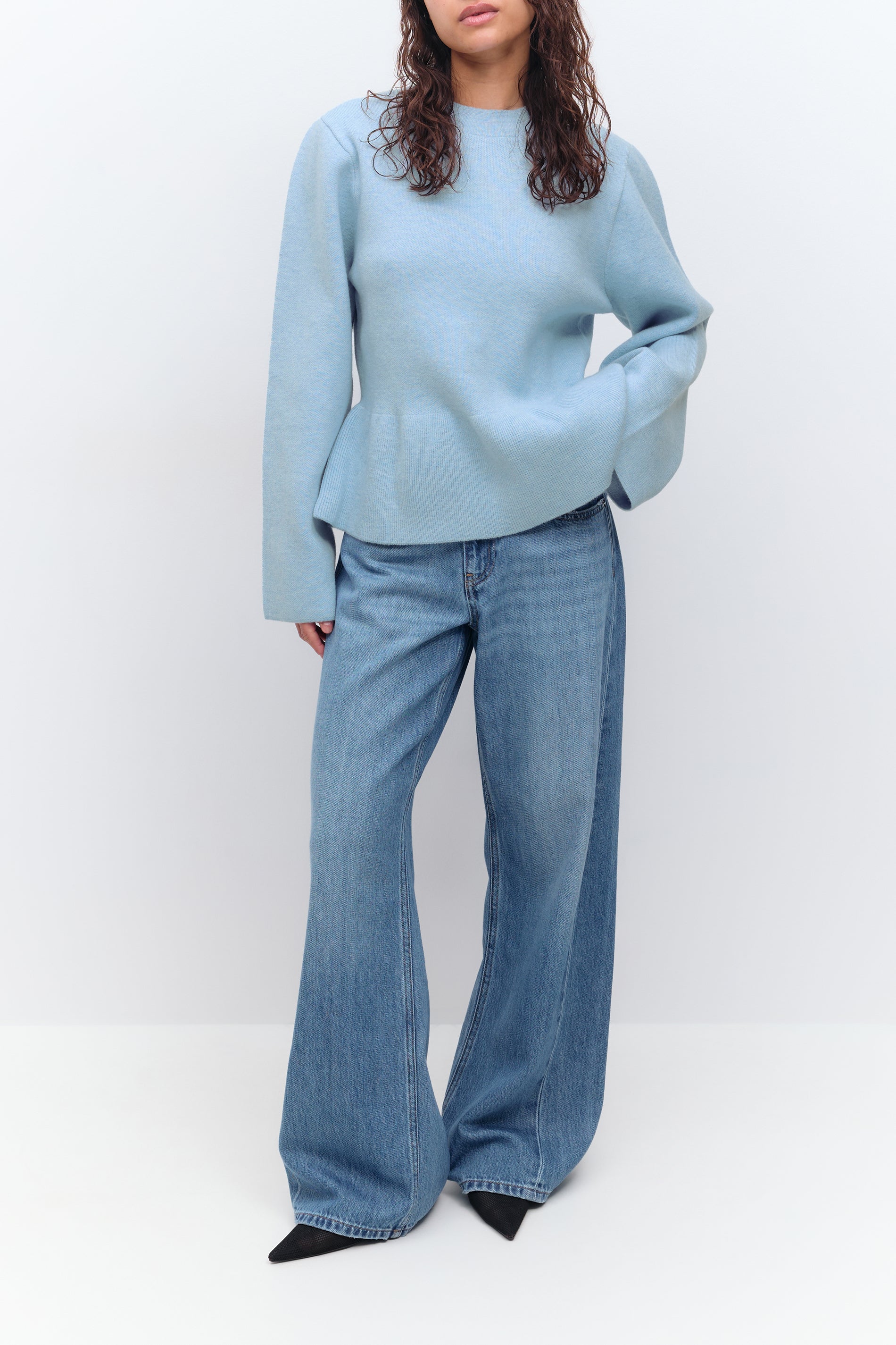 Gina Tricot / Knitted peplum top / Cashmere blue (5091)