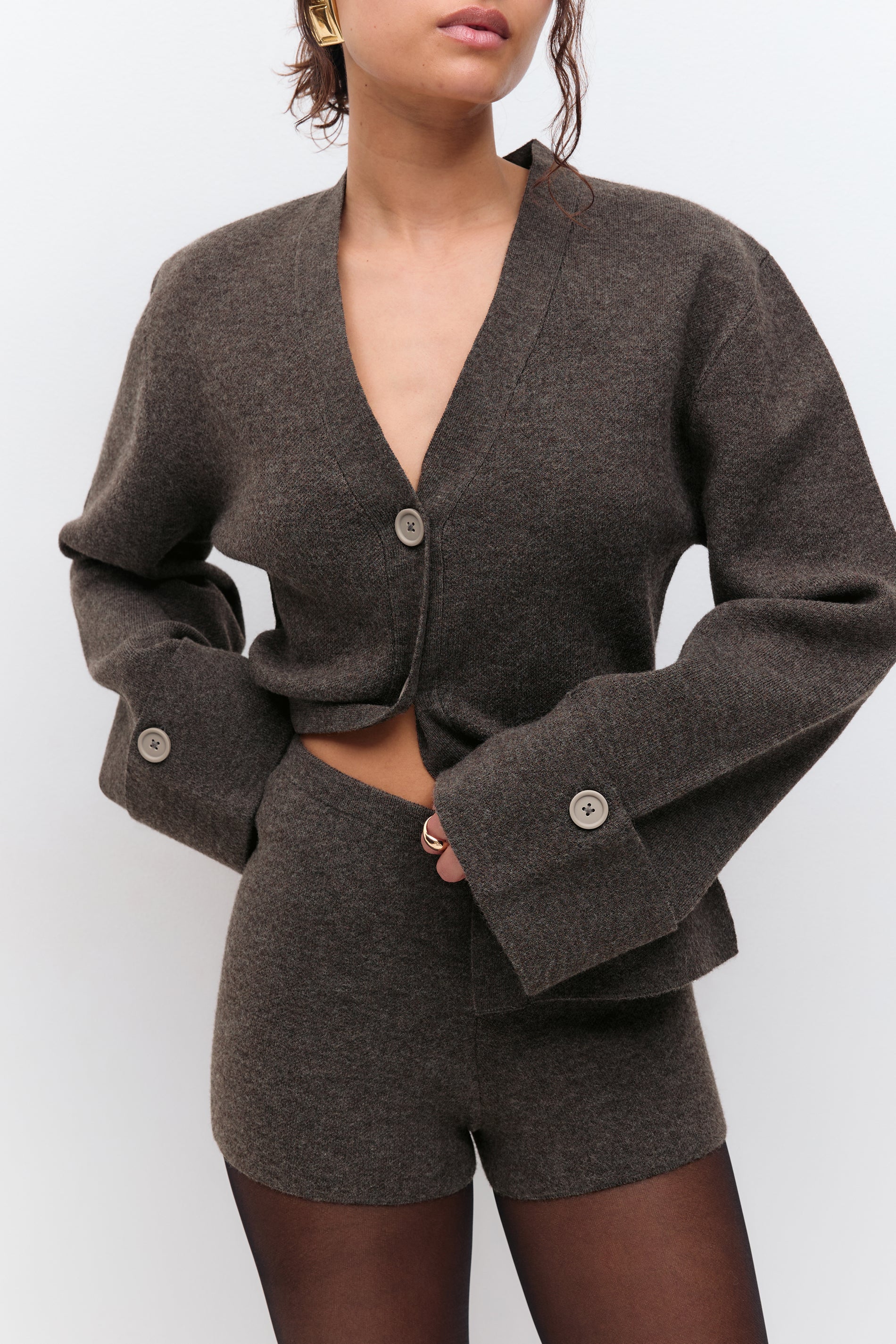 Gina Tricot / Knitted mini shorts / Brown melange (7924)