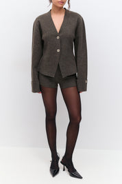 Gina Tricot / Knitted mini shorts / Brown melange (7924)