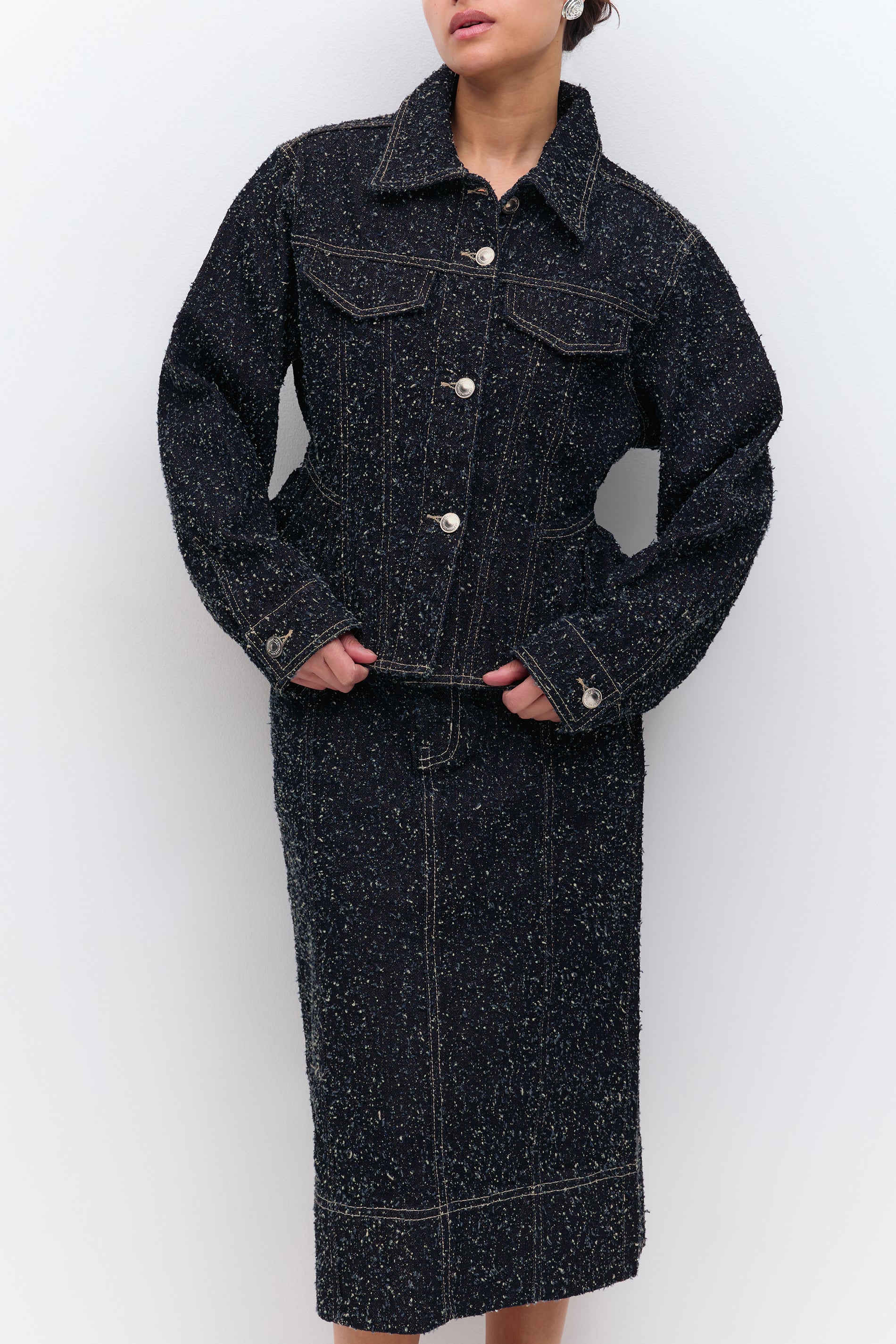 Gina Tricot / Peplum boucle denim jacket / Rinse