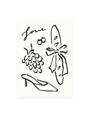 Postkarte 'Love' Baguette, Trauben (Risographie) | Hochzeit