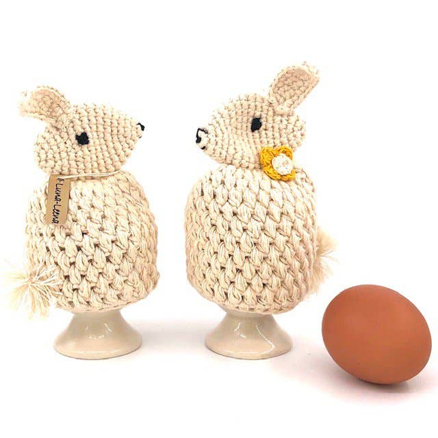 Eierwärmer Hase - weiß - Ostern - gehäkelte Bio-Baumwolle