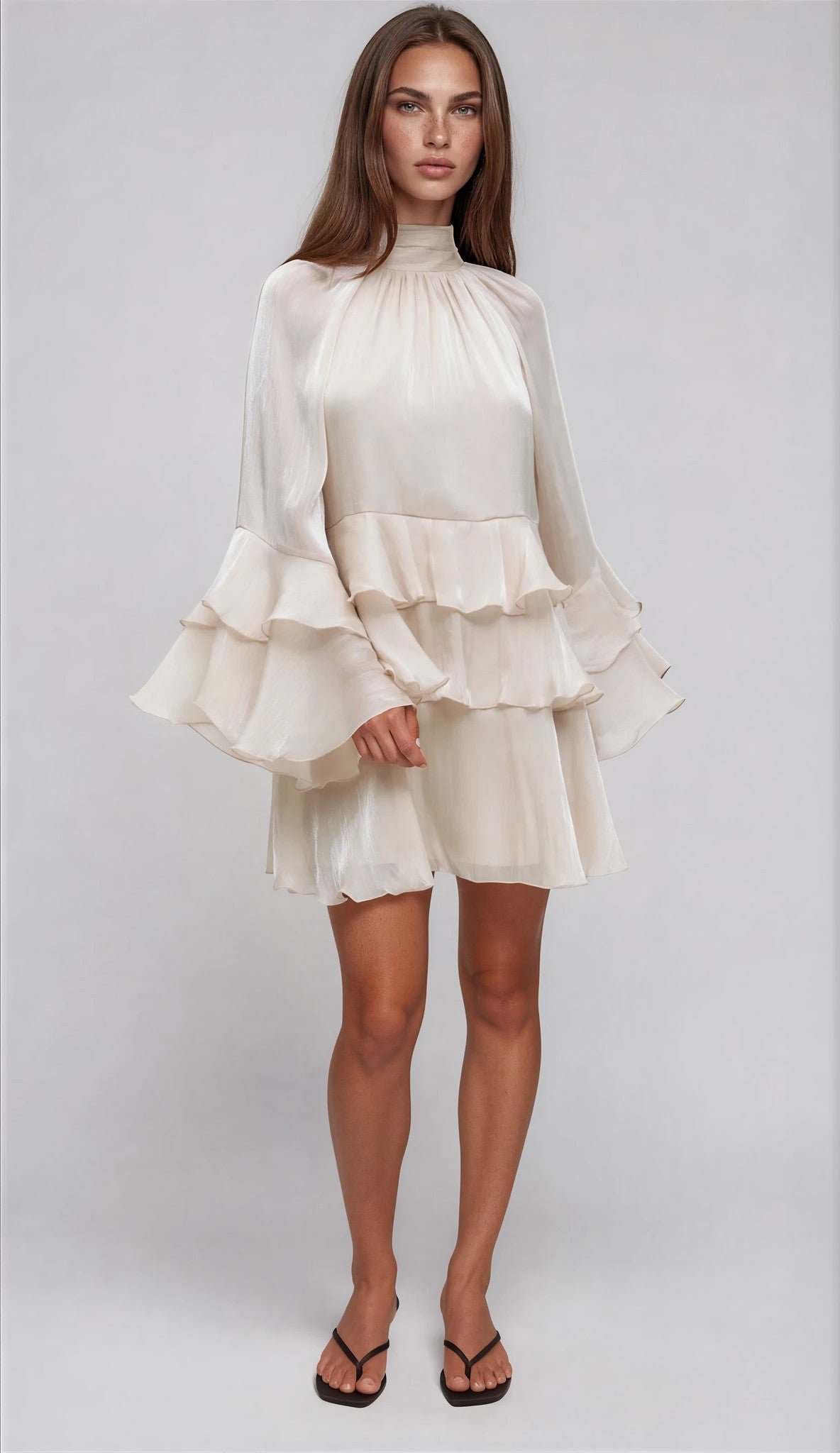 Gina Tricot / Flowy frill mini dress / Champagne