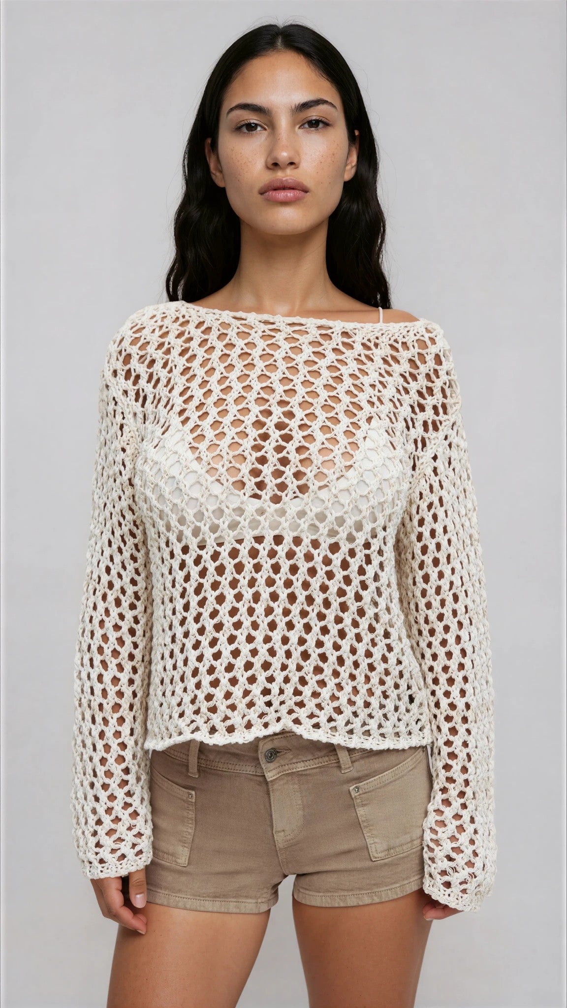 Gina Tricot / Knitted crochet sweater / Beige (1040)