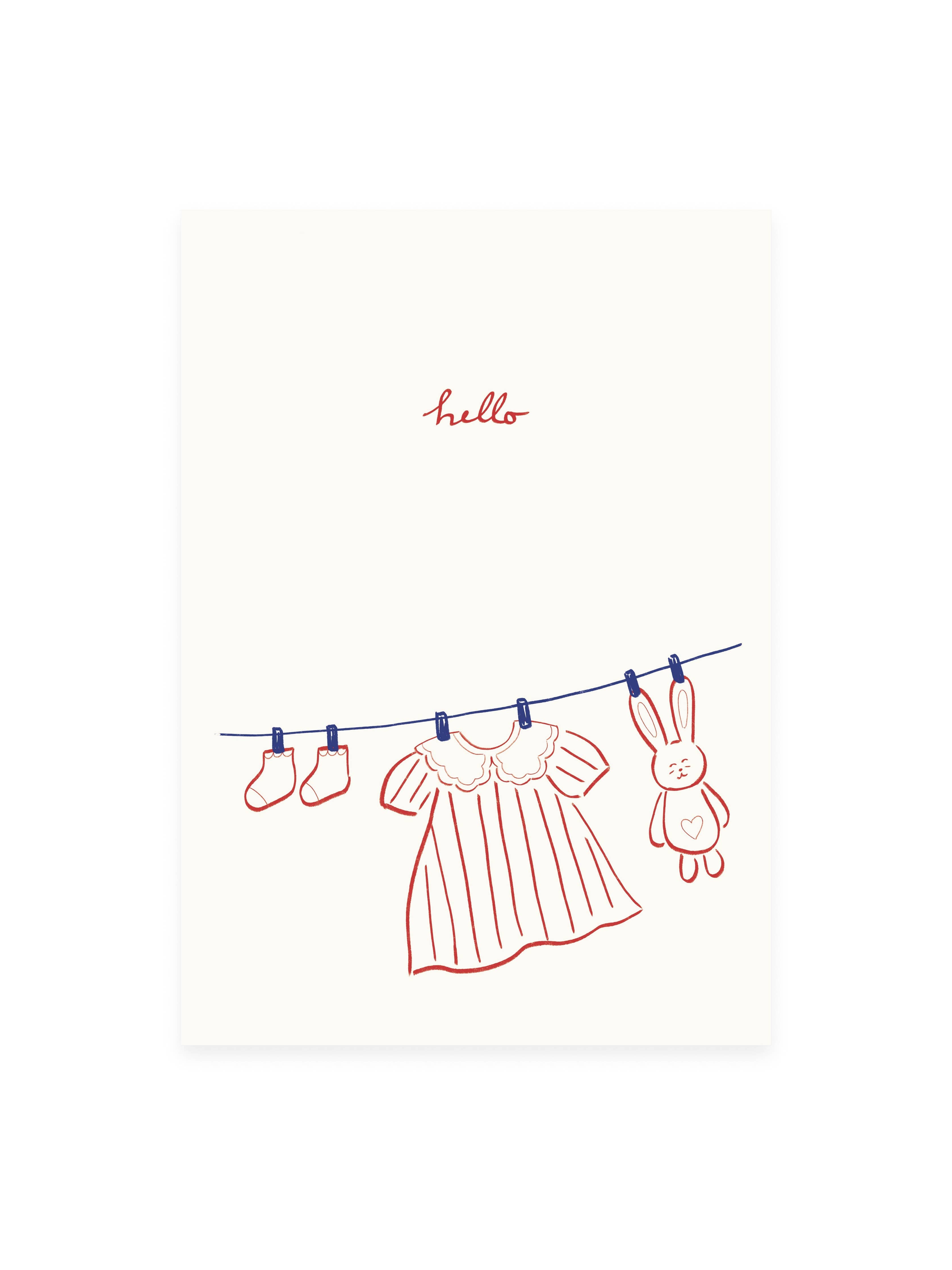 Postkarte 'hello' (Risographie) | Karte zur Geburt Mädchen