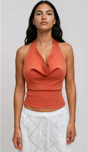 Gina Tricot / Halterneck top / Burnt ochre