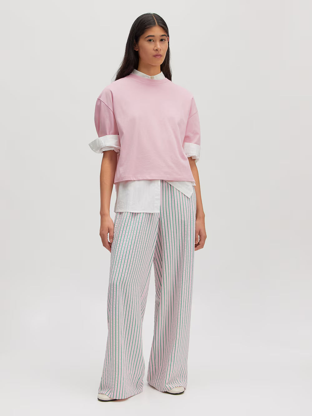 Edited / Cataleya Trousers (cotton stripe) / pink / green stripe