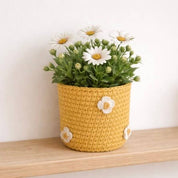 Korb Blumen gelb - H13x12øcm - handgehäkelte Baumwolle