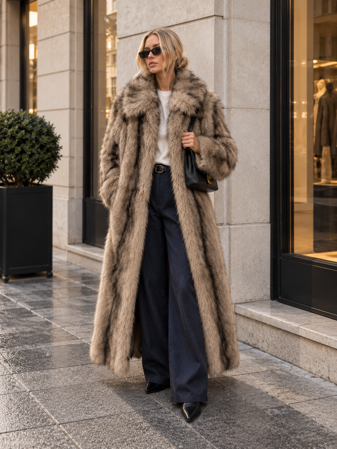 Gina Tricot / Faux fur long coat / Beige/brown