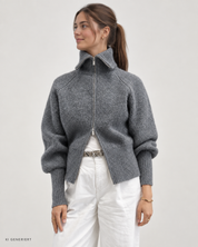 Gina Tricot / Knitted zip cardigan / Mid grey mel (8022)