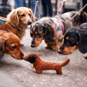 Flacher Dackel Schlüsselanhänger in Braun – Taschenanhänger aus Filz – handgefertigt