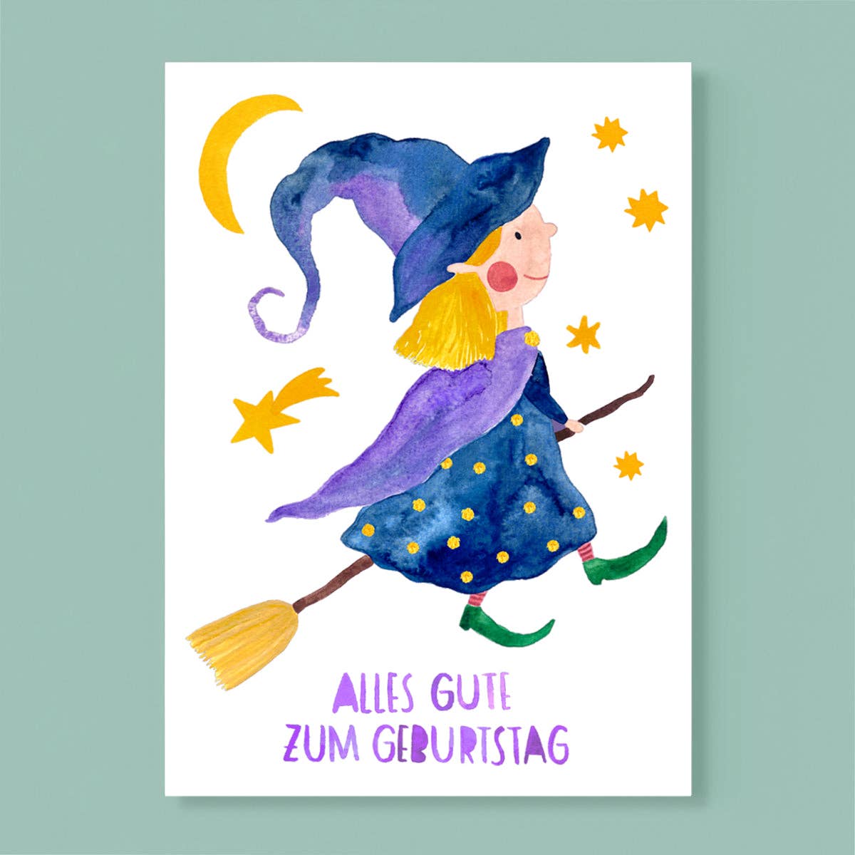 Frau Ottilie - Geburtstagskarte *Alles Gute* mit kleiner Hexe