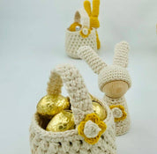 Korb Mini-Ostern - Weiß 6x6cm + Griff, handgehäkelt