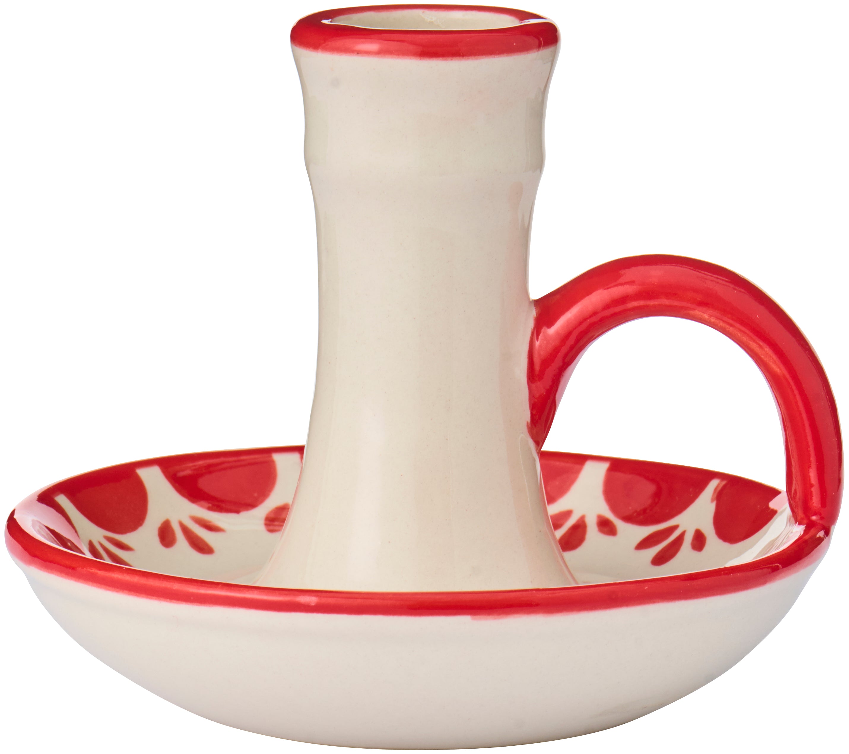 Ib Laursen / Kerzenhalter f/2,2 cm Kerze m/Henkel Muster und Kante in rot