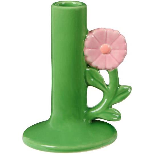 Ib Laursen / Kerzenhalter f/2,2 cm Kerze grün m/hellrosa Blume