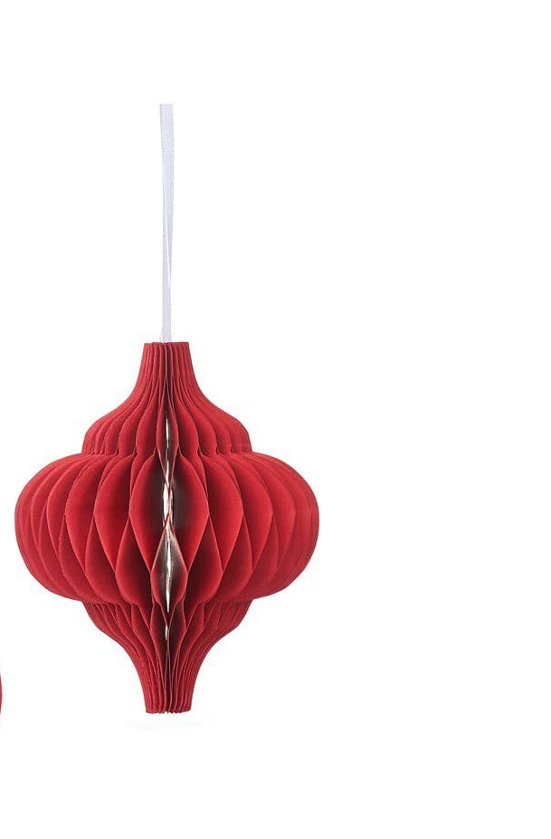 Rote Papierdekorationen zum Aufhängen in Bienenwabenform Cone