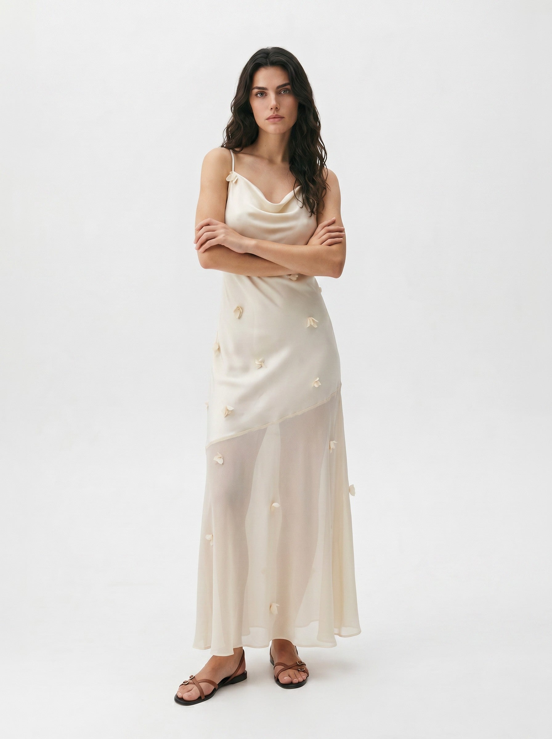 Gina Tricot / Floral maxi cowlneck dress / Champagne