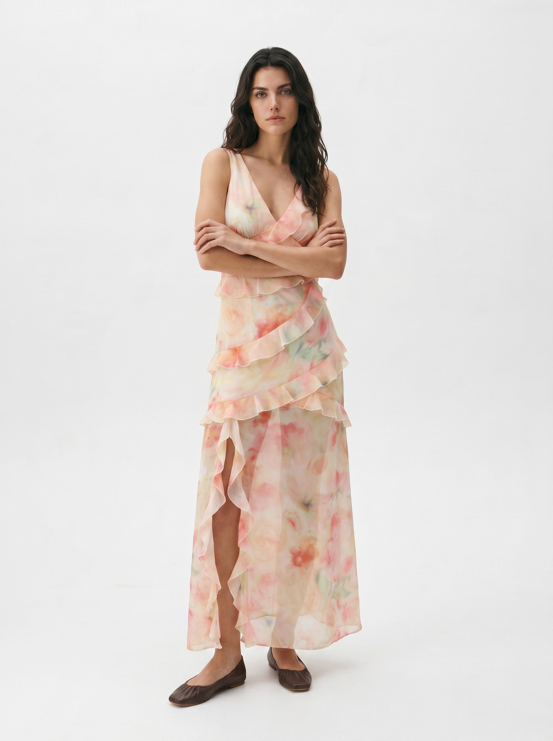 Gina Tricot / Frill maxi dress / Watercolor flower