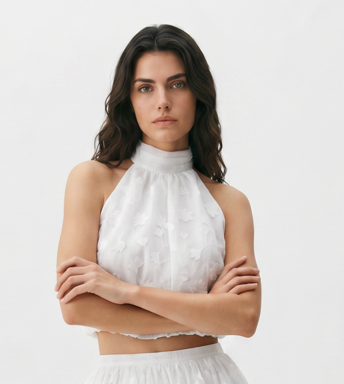 Gina Tricot / Floral halter neck top / Offwhite