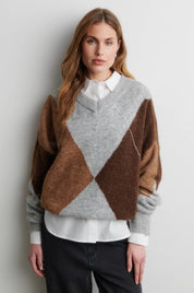 SECOND FEMALE / Forca Knit V-Neck / Light Grey Melange