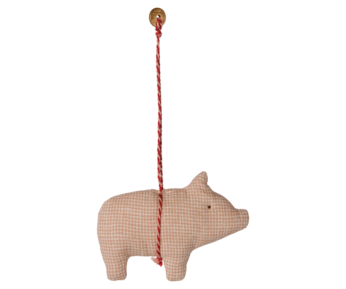 Maileg / Stoffornament, Schwein – Kariert – Pulver