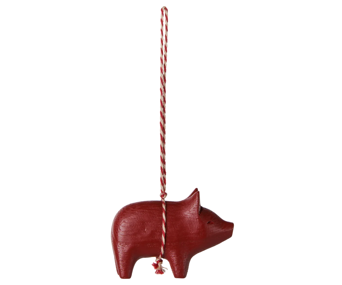 Maileg / Holzornament, Schwein – Rot