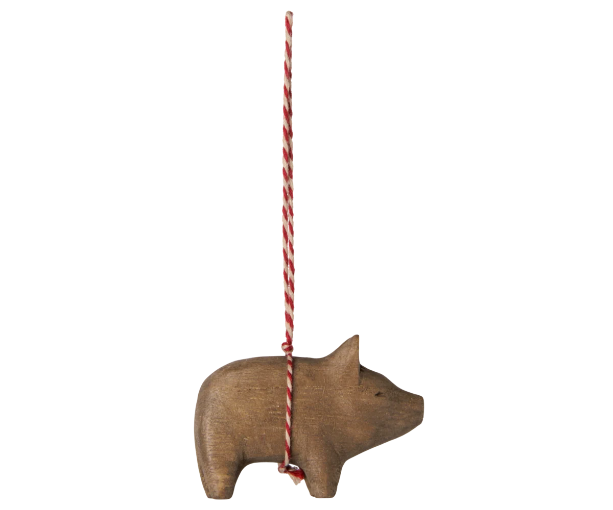 Maileg / Holzornament, Schwein – Natur