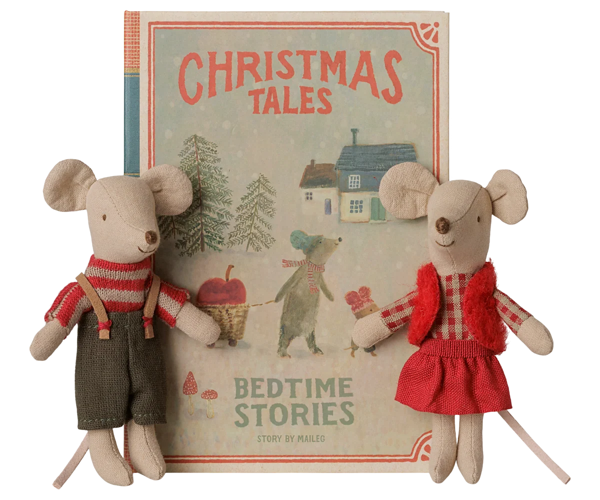 Maileg / Weihnachts-Zwillingsmäuse, kleine Schwester und Bruder im Buch
