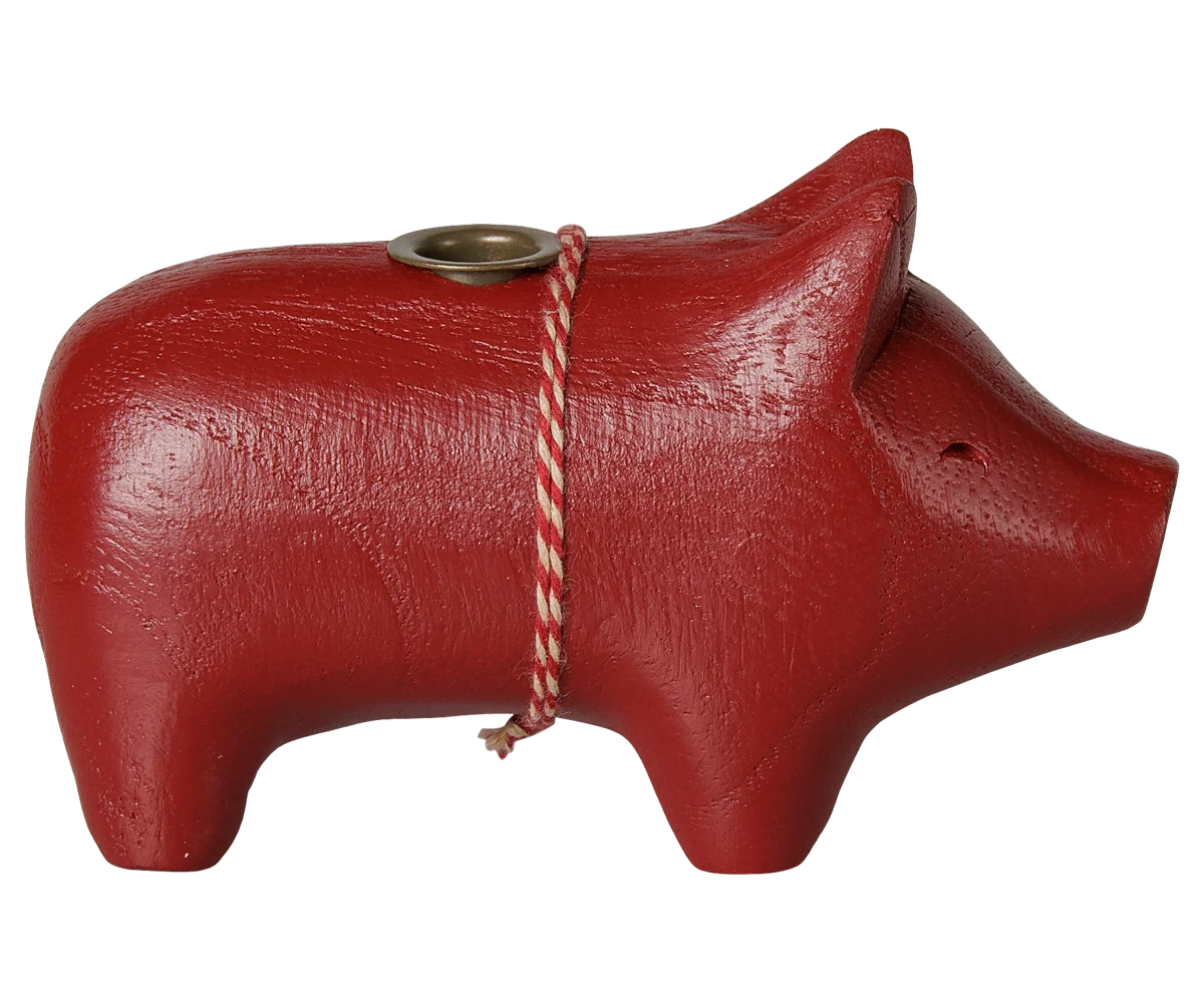 Maileg / Holzkerzenhalter, Schwein, Klein - Rot