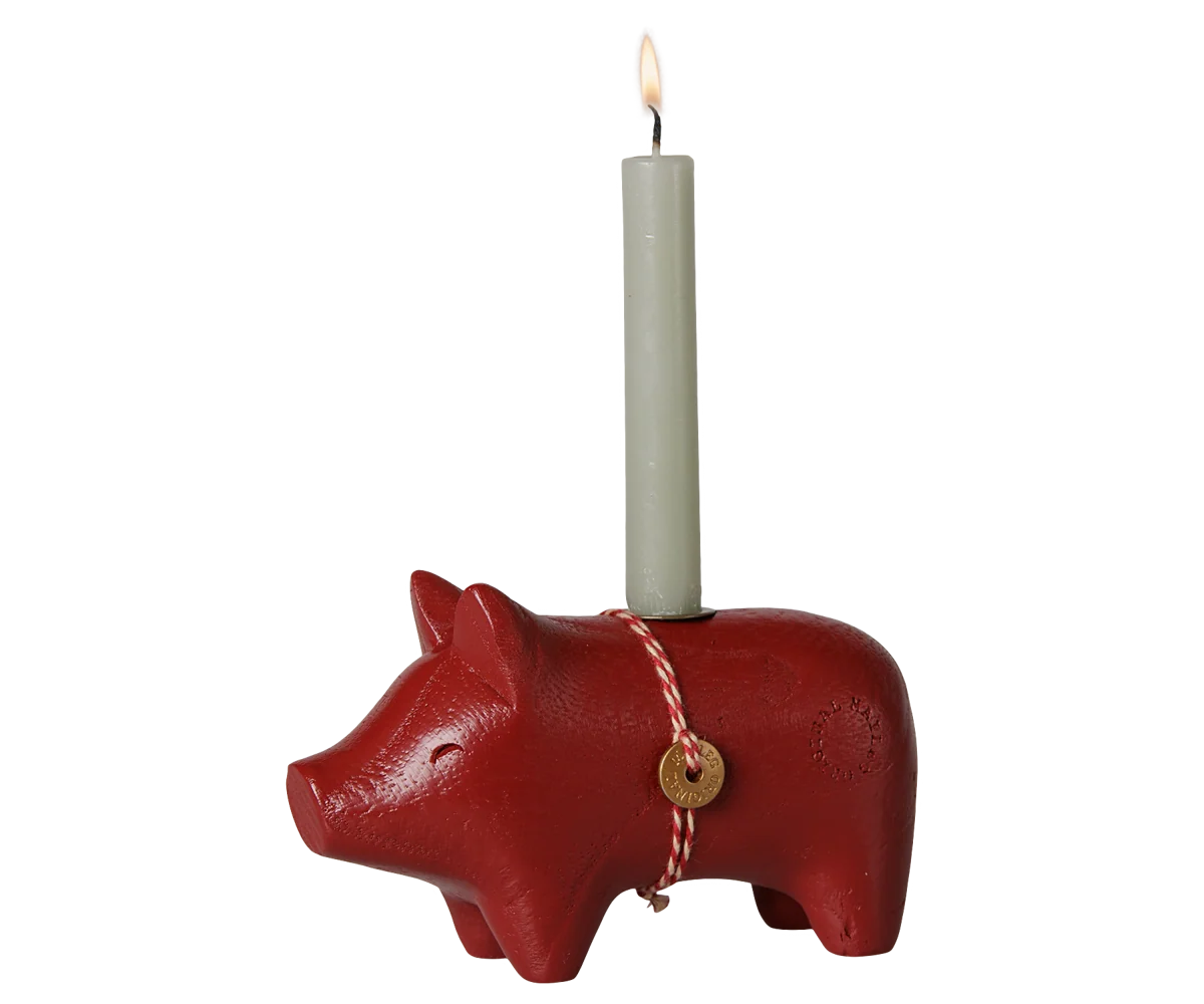 Maileg / Holzkerzenhalter, Schwein, Klein - Rot