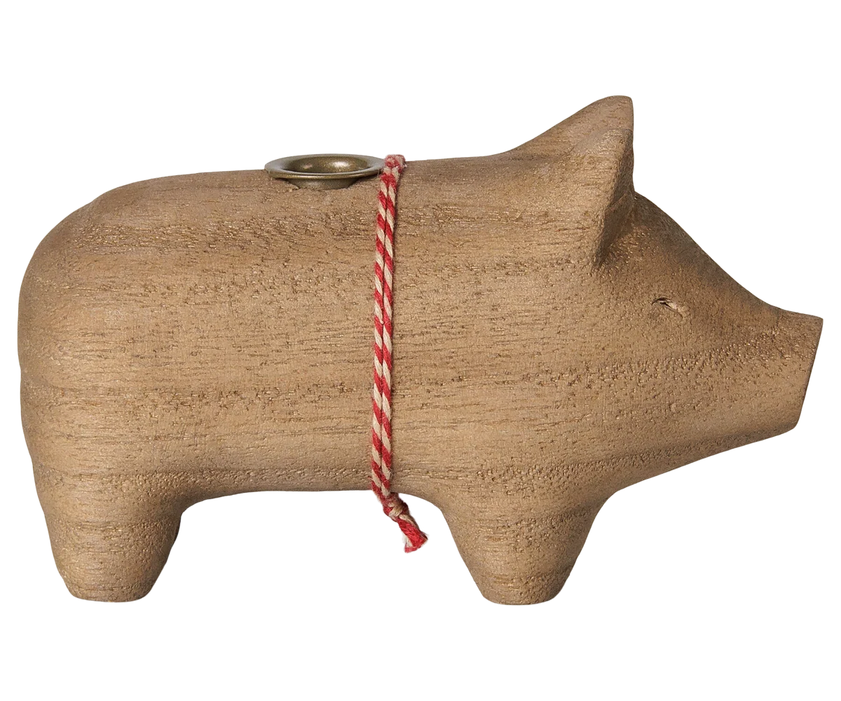Maileg / Holzkerzenhalter, Schwein, Klein – Natur